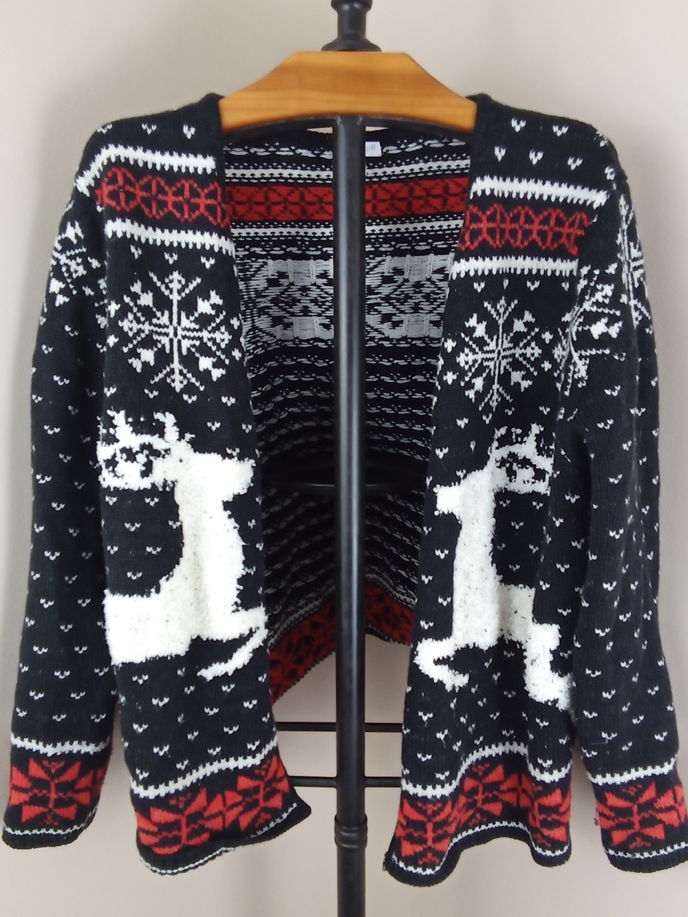 J. Jill Black, White & Red Reindeer Open-Front Cardigan